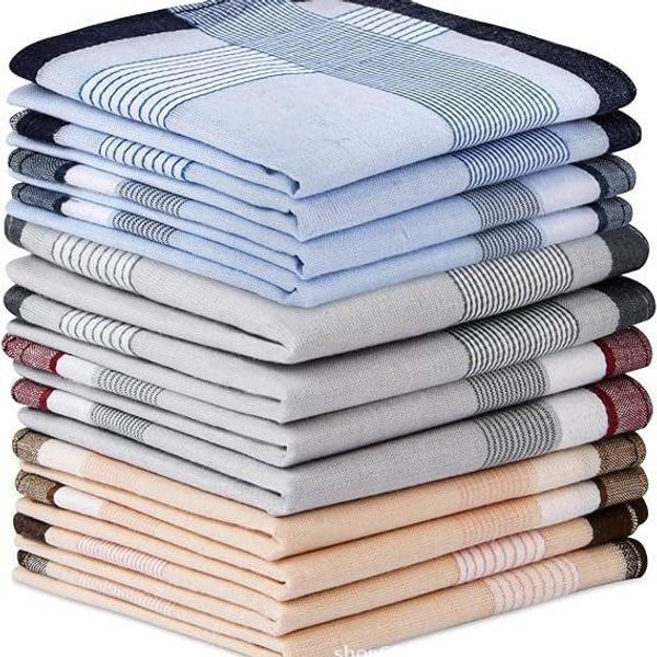 Juego De 12 Piezas: PañUelos De AlgodóN Puro Para Hombre 40X40Cm - Cuadrados De Colores Estilo Antiguo Para Bolsillo Regalo 40X40Cm Gray-image