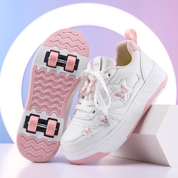29-40 Botas Deportivas De Cuatro Ruedas Para NiñOs Patinaje Sobre Ruedas Zapatos De Patinaje Estudiante ExtraíBles Zapatos Deportivos Zapatos De Patinaje Para NiñA 29 Color Rosa-image
