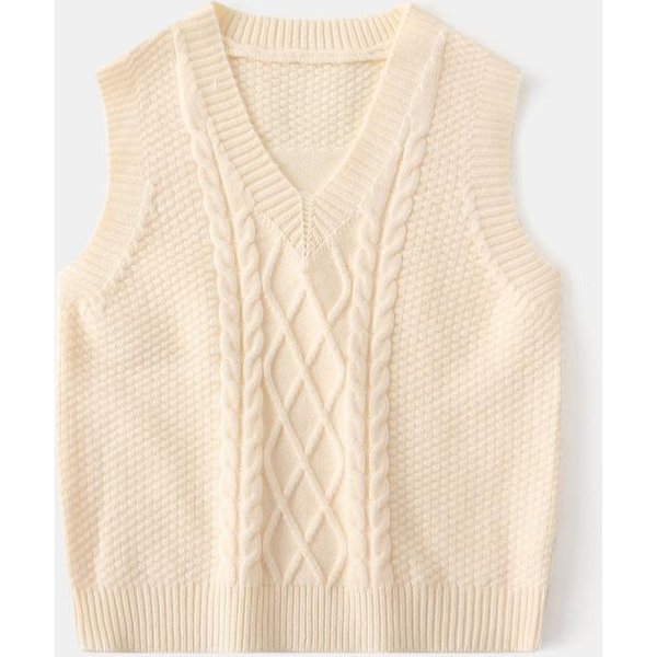 Sweter DziecięCy, ChłOpięCy Sweter Bez RęKawóW Z Dekoltem W Serek, Jednokolorowy żAkardowy Sweter Bez RęKawóW 100 White-image
