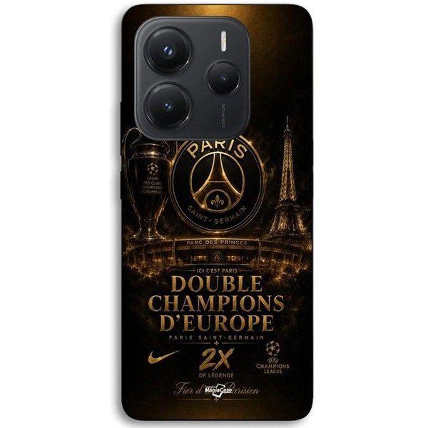 Etui Dla Xiaomi Redmi Note 14 5G PSG Liga MistrzóW 2 Gwiazdki Czarno-ZłOte Maniacase Czarny-image
