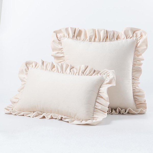 Funda De Almohada De Terciopelo Con Volantes, Color Liso, Moderna Y Sencilla, Para Sofá O Oficina, Funda De CojíN Suave Para La Espalda 45*45-image