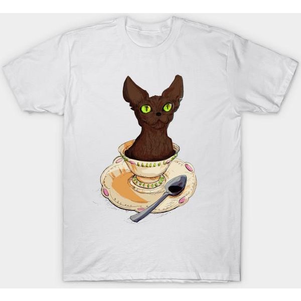 Camiseta Mujer Gato Negro Café ImpresióN Harajuku Kawaii Verano Manga Corta Camiseta Femenina Top Tee 4XL Blanco-image
