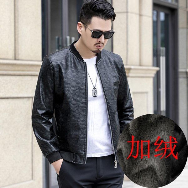 Nuevo Abrigo De Cuero Para Hombre OtoñO Invierno Estampado Cocodrilo Ajustado Casual Cuello BéIsbol Agrietado Hielo Chaqueta De Cuero Juvenil Para Hombre 4XL Gray-image