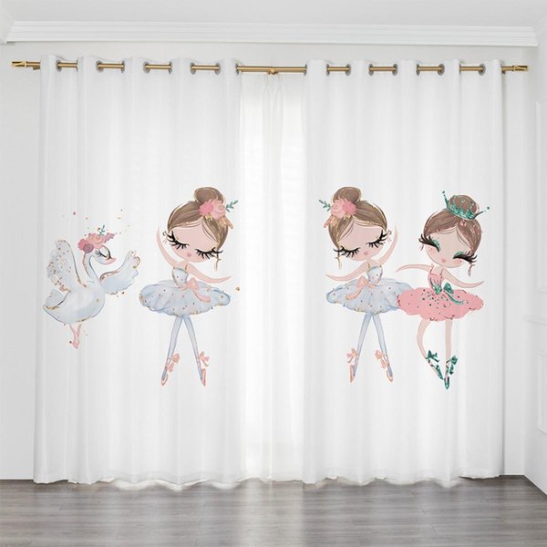 Cortinas Rosas De 2 Paneles De Unicornio Cortinas De Bailarina Para NiñOs NiñAs Dormitorio Persianas De Ventana Ventanas De Piso A Techo Parte Superior Con Ojales 140W160H(Cm)55X63In&Grommet Top-image
