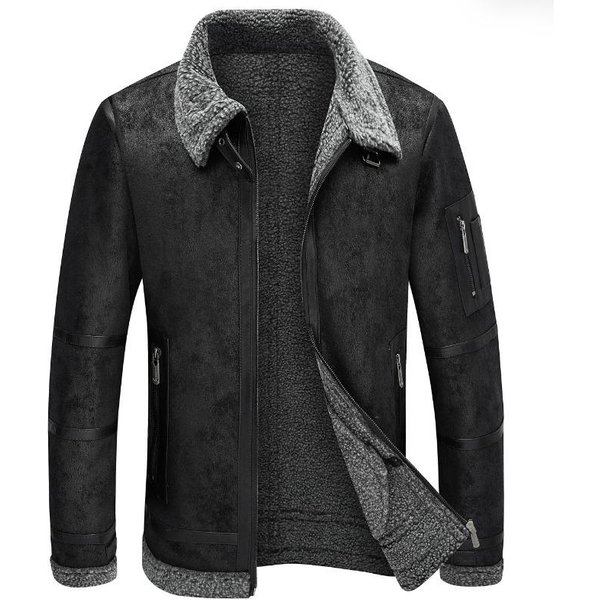 Nueva Chaqueta De Cuero Para Hombre De OtoñO E Invierno De Terciopelo Grueso Con Piel Todo En Uno Chaqueta Para Hombre XXL Black-image