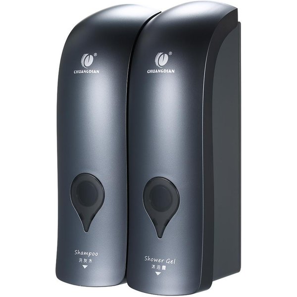 Chuangdian 300Ml*2 SIN PerforacióN Montado En La Pared Dispensador De JabóN Manual De Doble Cabezal Gel De Ducha Para BañO Gris-image