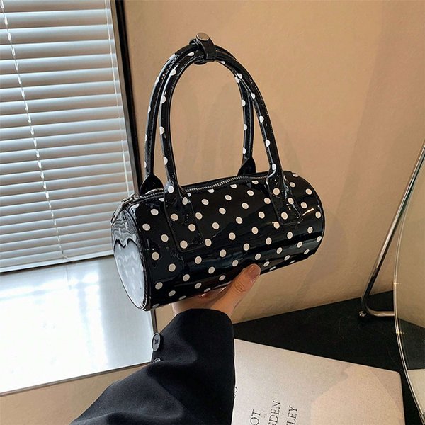 Damska Torebka Na Ramię W Grochy Regulowany Pasek Torebka Z Nadrukiem W Kropki ZamknięCie Na Zamek BłYskawiczny Torba Crossbody One-Size Czarny-image