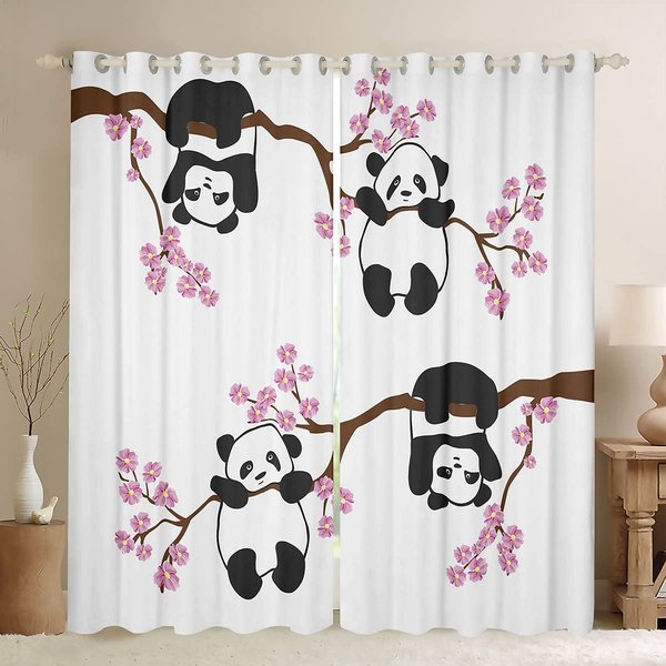 Urocze ZasłOny Z Pandami Dla Dziewczynek ChłOpcóW Dzieci KreskóWkowe Pandy Wielkie ZasłOna Okienna Do Sypialni Salonu Dekoracja ZasłOny Okienne W55 X H120Cm X 2&HOOK-image
