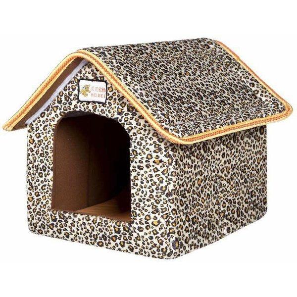 Casa Para Mascotas Cama Plegable Con Esterilla Suave Invierno Leopardo Perro Cachorro CojíN Sofá Casa Perrera Nido Cama Para Perros Gatos Para Perros PequeñOs Medianos 61Cmx47Cmx45Cm-image