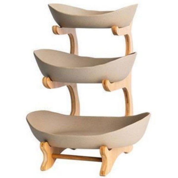 Estante Multicapa Para Frutas Verduras Frutas Bambú Y Madera CeráMico Creativo Doble Capa Snacks Snacks Sala De Estar Hogar Almacenamiento Seco-image