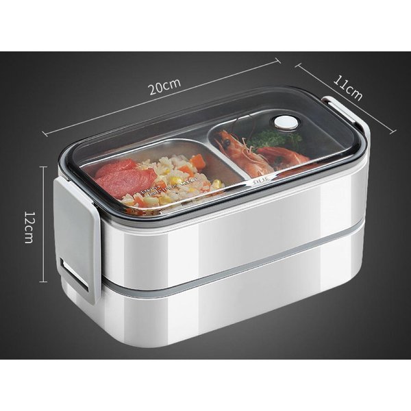 Fiambrera De Acero Inoxidable 304 Para Adultos, NiñOs, Escuela, Oficina, 1/2 Capas, Rejillas PortáTiles Para Microondas, Contenedores De Almacenamiento De Alimentos Bento Blanco-image