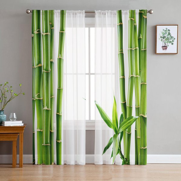Cortinas Transparentes Blancas De Planta De Bambú Verde Zen Para DecoracióN De Sala De Estar Cortinas De Ventana Para Cocina Cortinas De Tul Voile Organza W135 X H137Cm X1-image