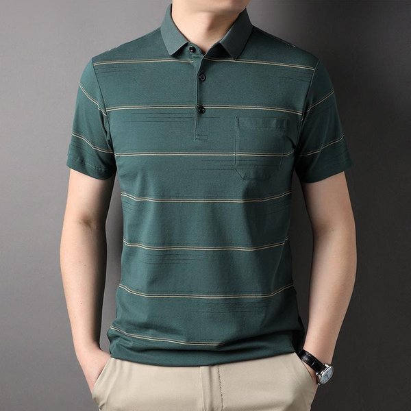 AlgodóN Verano Fino Solapa Rayada Manga Corta Camiseta De AlgodóN Para Hombre Juvenil A La Moda Ropa De Hombre L Gray-image