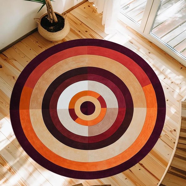 Nowoczesny Geometryczny OkrąGłY Dywan Ze ŚRodka Wieku Retro WzóR Abstrakcyjny AntypośLizgowa Mata PodłOgowa Do Salonu 120X120Cm-image