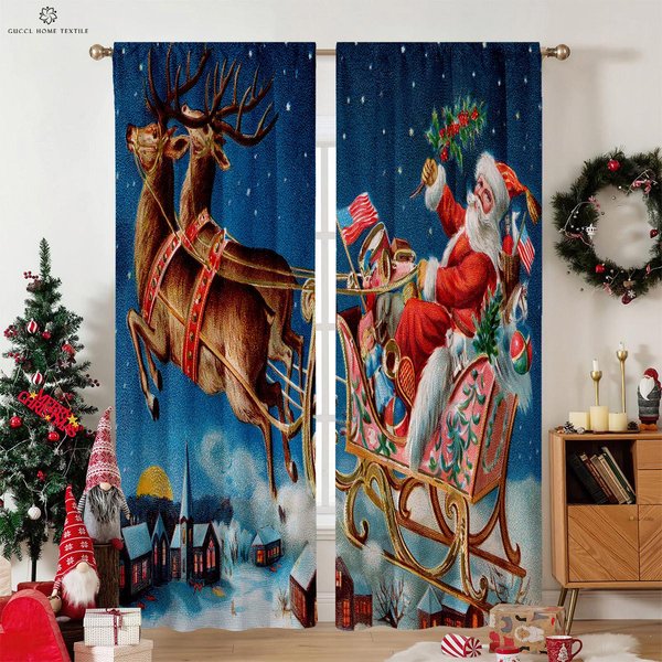 Cortina De Navidad, Bolsillo Para Barra, Adecuada Para Dormitorio, Sala De Estar, DecoracióN Exterior, Se Puede Personalizar, 2 Piezas W50Xh130(Cm)X2Pcs&Grommet Top-image