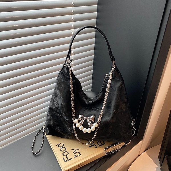 Bolso Tote Color SóLido De Verano Bolso Cruzado De Gran Capacidad De Gama Alta Bolso De Hombro Simple VersáTil Nicho Para Viajar Al Trabajo Mujeres Black-image