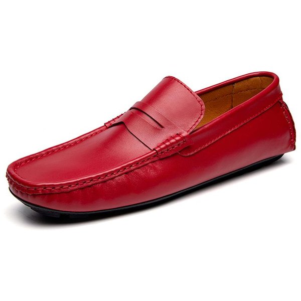Zapatos Casuales Para Hombre De DiseñO Italiano Verano Cuero Genuino Mocasines Slip On Para Hombre Zapatos Planos Para Hombre Transpirables Zapatos De ConduccióN Para Hombre 43 Red-image