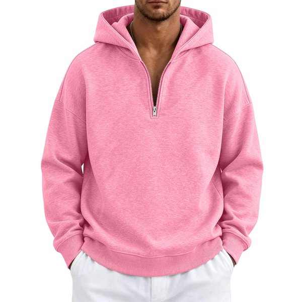 MęSka Bluza Z Kapturem Na Zamek Rozpinana LuźNy KróJ Bluza Z Kapturem Lekka Odzież Sportowa Na Wiosnę Jesień Streetwear XL Pink-image