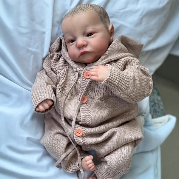 MuñEca Reborn Realista De 49 Cm MuñEca Bebé NiñA - MuñEca De BañO De Silicona De Cuerpo Completo Piel 3D Con Venas Visibles Y Cabello Enraizado A Mano Girl Gray-image