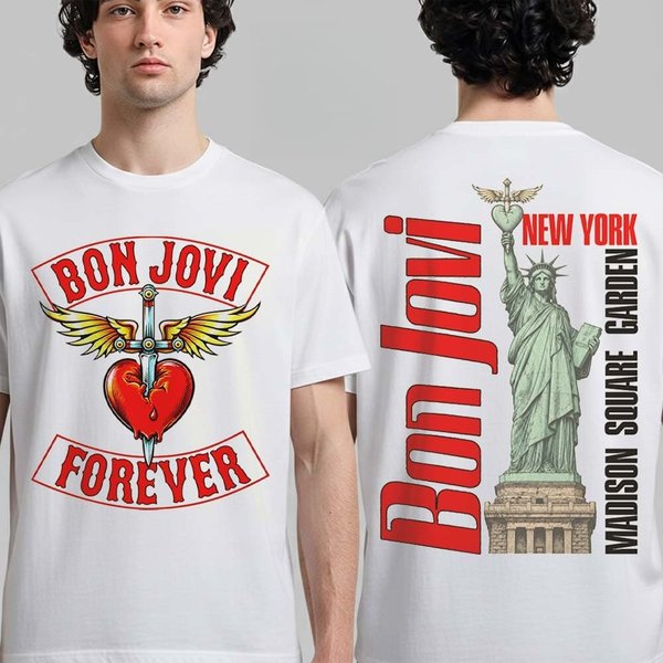 Bon Jovi 2026 Forever Tour Merch Camiseta Unisex Unisex Verano 100% AlgodóN Ropa Oversize Manga Corta Streetwear Tops Unisex S Red-image