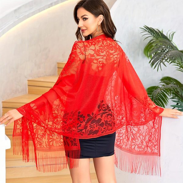 Nueva Bufanda De Encaje Bordado Chal Floral Triangular Velo Chal Para Mujer Bufanda De Fiesta Boda Poncho Estolas Diademas Para Damas-image