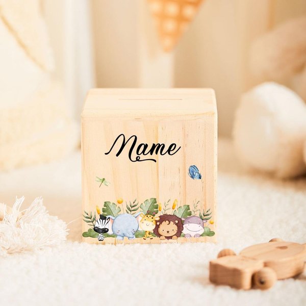 Skarbonka Dla Dzieci Drewniana Skarbonka Dla Dzieci Z Imieniem Niestandardowa Skarbonka Prezent Na Chrzest Prezent Na Baby Shower-image