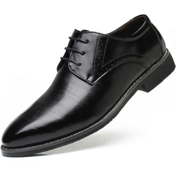 WłOskie MęSkie SkóRzane Buty Luksusowe Biznesowe Buty Wizytowe Moda Casual Obuwie Do Pracy Sznurowane Oksfordy Buty Biurowe MęSkie Buty Brogues 43 Black-image