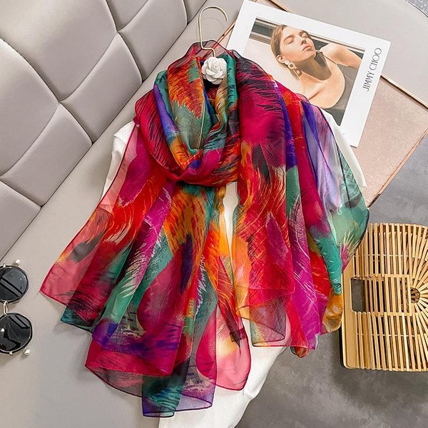 Jedwabny Szalik Moda Szyja Nadruk Foulard Damski HidżAb Kobiety MięKki CiepłY Paszmina PlażA Stole Szaliki Na GłOwę Szal Chusta Echarpe Bandana-image