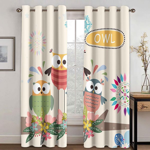 Tanie DziecięCe Sowy Z KreskóWek SłOdkie Dziewczynki ChłOpcy DziecięCe 2 Sztuki Cienkie ZasłOny Do Salonu Sypialni Dekoracja Okna 100W130H(Cm)40X51In&Hook-image