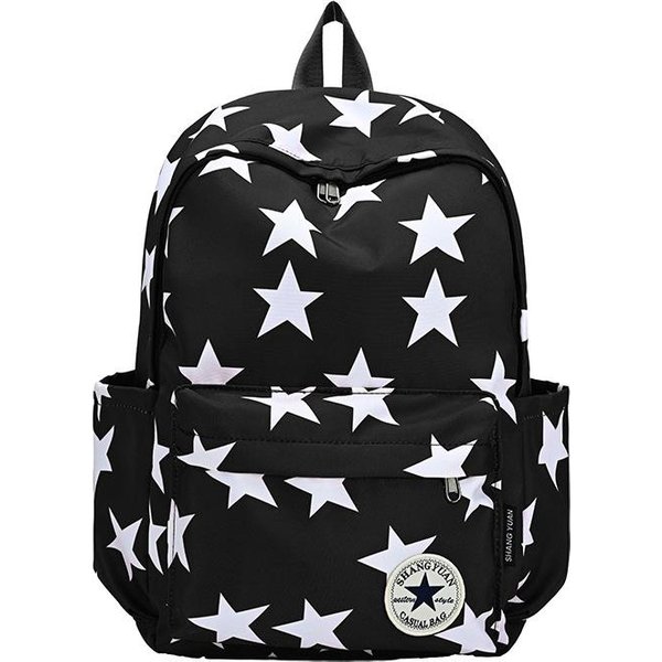Mochila Escolar Mochila Estudiante Universitario Estampado De Estrellas Mochila De Gran Capacidad VersáTil Mochila Escolar Para Estudiantes Alto Valor Linda Mochila Escolar De Estrellas Negro-image