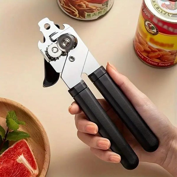 1 Pieza, Potente Abrelatas Y Botellas Manual Multiusos Abrelatas De Acero Inoxidable Ideal Para Uso DoméStico En Cocina Y Restaurante Negro-image