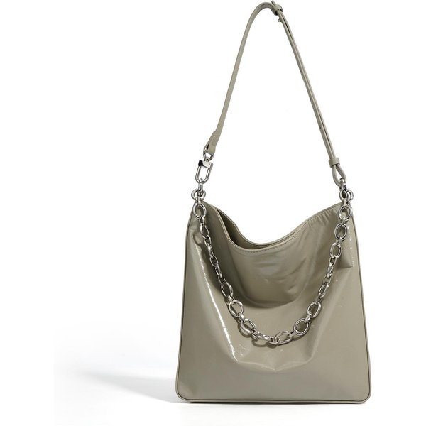Bolso Tote De Cuero De Grano Superior Con Cadena De Gran Capacidad, Bolso Tote Para Mujer, DiseñO Nicho, Bolso De Hombro ÚNico De Alta Calidad Para Desplazamientos Gray-image