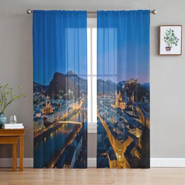 Una Vista De La Ciudad De La Ciudad De Salzburgo En Austria Cortinas TraslúCidas De Tul Para DecoracióN De Sala De Estar Cocina Cortinas Voile Organza 135W X 114H(Cm) Gray-image