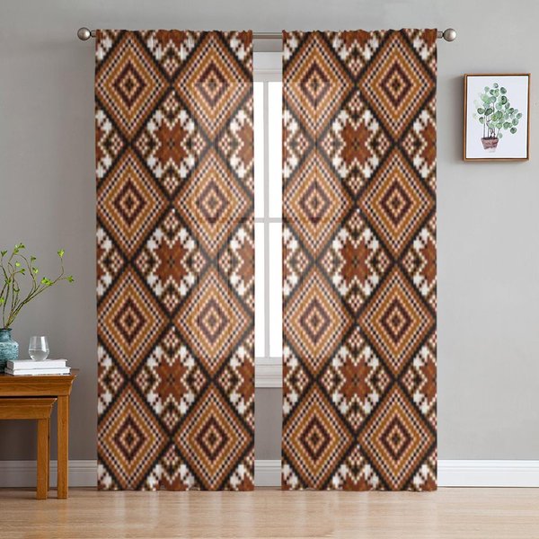 Cortinas Transparentes Ucranianas Para Sala De Estar Tul Transparente Tratamientos De Ventana Dormitorio Cocina DecoracióN Del Hogar Cortinas De Voile 135W X 114H(Cm) Brown-image