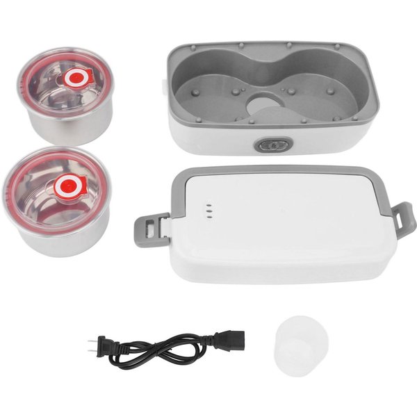 Fiambrera Autocalentable A Prueba De Fugas 2 Recipientes Interiores De Acero Inoxidable Cocina EléCtrica PortáTil Caja De Comida L(For 6.5-9Kg) Gray-image
