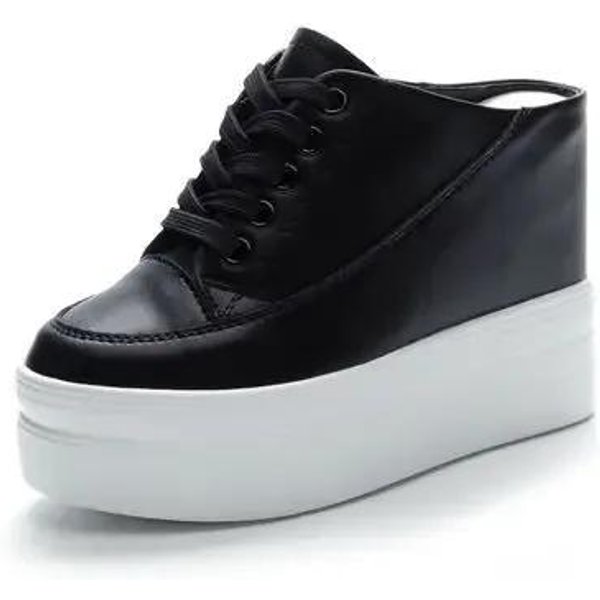 11Cm Cuero Genuino Moda Aumento De Altura Femenino Dama Casual Plataforma CuñA Zapatos De Mujer Slip On Verano 37-image