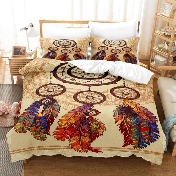Zestaw PośCieli łApacz SnóW Kolorowy Szykowny Boho Mandala Kwiatowy WzóR PióRa Poszewka Na KołDrę Zestaw Poszewka Na łóżKo Jednoosobowe PodwóJne KróLewskie Rozmiar EU Twin 135X200Cm-image