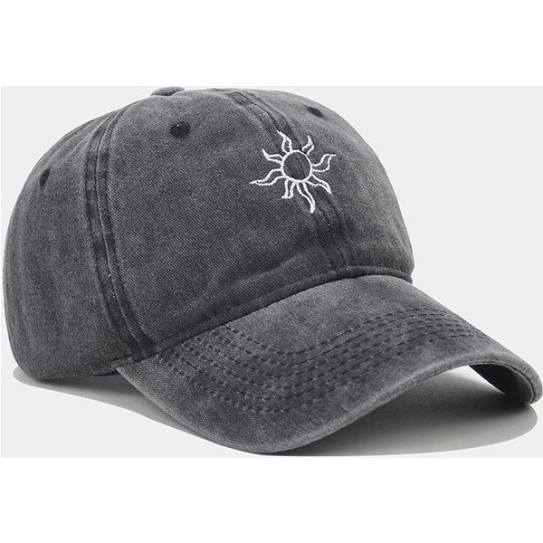 Retro Czapki Baseballowe Z Haftem SłOńCa Wiosna Lato MężCzyźNi Kobiety PłUkana BawełNa Regulowana Codzienna Czapka PrzeciwsłOneczna Streetwear Czapki Hip Hop Adjustable Czarny-image