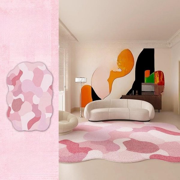 Kolorowa Dekoracja Sypialni Dopaminowa RóżOwy Dywan Puszysty MięKki Mata PodłOgowa Do Salonu Pogrubiony Pluszowy Dywan Nieregularne KształTy Dywany Do Salonu 80X160Cm-image