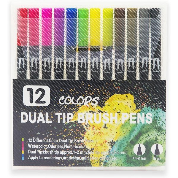 Juego De 12 Marcadores AcríLicos De Colores En Caja Rotuladores De Doble Punta Impermeables Suministros De Pintura ArtíStica DIY Dibujar BolíGrafo Graffiti PapeleríA Black-image