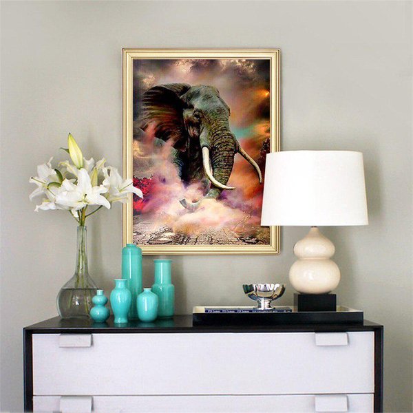 Bordado De Diamantes Redondo Completo Pantalla Completa Animal Pintura De Diamantes Elefante Punto De Cruz 20X30CM-image