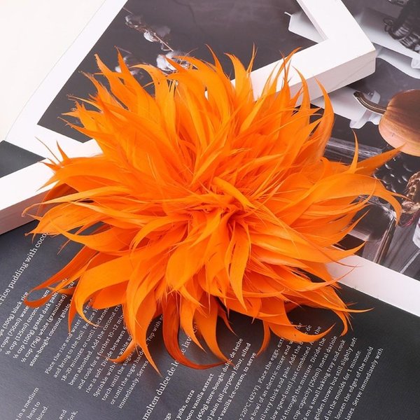 Kwiat Z PióR Diy 18-20Cm DużE Broszki Z PióR KorsażOwe Vintage Kwiatowe Przypinki Do Klapy ŚLub PomarańCzowy-image