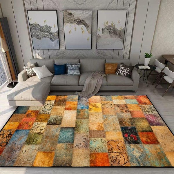 Dywan W Stylu AmerykańSkim Retro Salon Dekoracja Bohemy AntypośLizgowy Zmywalny Dywan 140X200 Sypialnia Sofa Nocny Flanelowa Mata PodłOgowa 60*90Cm-image