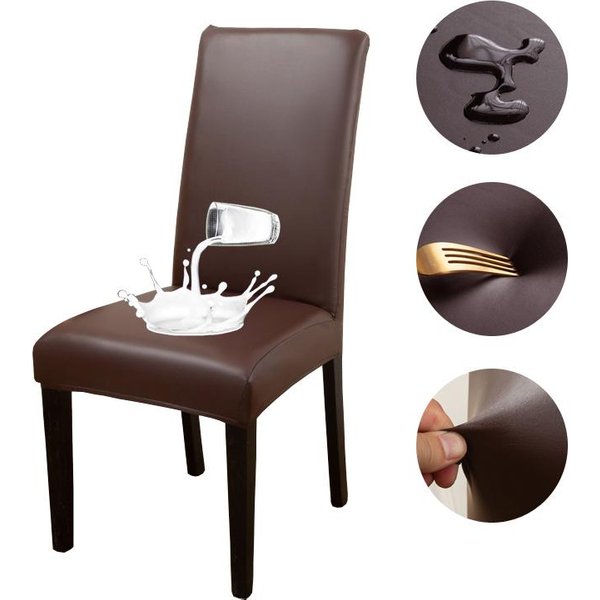 Tela De Piel PU Color SóLido Funda De Silla Impermeable Comedor Asiento Fundas Para Silla El Banquete Boda Fundas Para Asiento Protector De Silla Universal Size-image