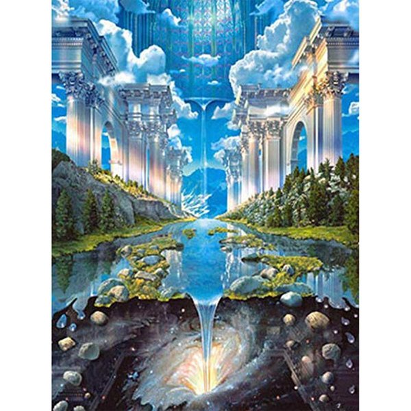 Mosaico De Diamantes Paisaje Completo Redondo Bordado De Diamantes FantasíA 5D DIY Pintura De Diamantes 20X30CM-image