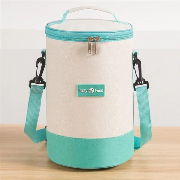 Bolsa De Almuerzo PortáTil De Gran Capacidad, Lonchera CilíNdrica Con Aislamiento Fresco, Bolsa TéRmica Redonda De Aluminio Para Alimentos-image