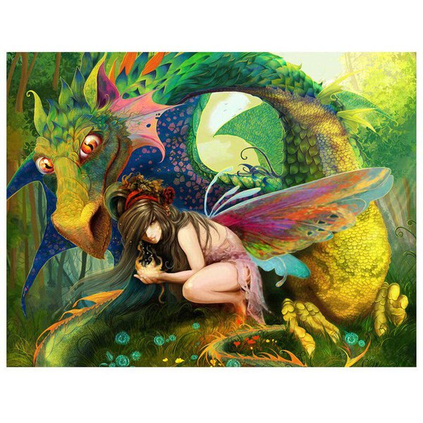 Pintura De Diamante Artesanal, Bordado De Diamantes De DragóN Y ÁNgel Redondo Completo, Punto De Cruz Con Paisaje, Diamantes De ImitacióN Completos 20X30CM-image