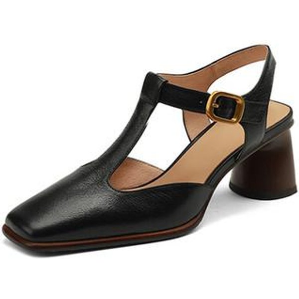 Letnie Buty Damskie Kwadratowe Noski Grube Obcasy Damskie SandałY Damskie Mary Janes Buty Z Owczej SkóRy Wysokie Obcasy ZwięZłE Buty Damskie 38 Black-image