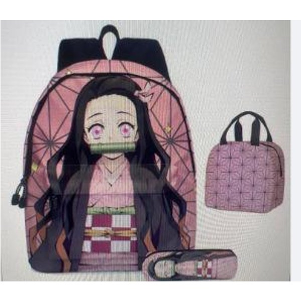 Mochila Estuche Para LáPices Demon Slayer Anime Set De 2 Piezas Estampado Bolsa Escolar Para Estudiantes Gran Capacidad Mochila Para PortáTil Estuche Para Material Escolar Regalo-image