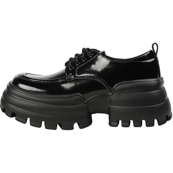 Mocasines De Suela Gruesa Para Mujer, Nuevos De Primavera, Punta Cuadrada, Deportivos Casuales, Muffin, Con Cordones, Zapatos Individuales, Estilo BritáNico, Zapatos PequeñOs De Cuero 40 Black-image
